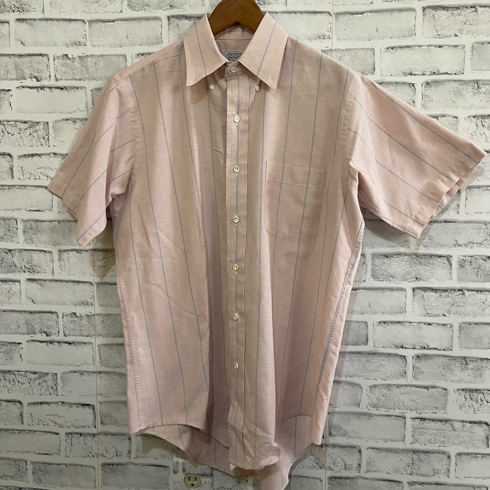 Men’s Arrow Dover light pink short sleeve button down collar shirt 16